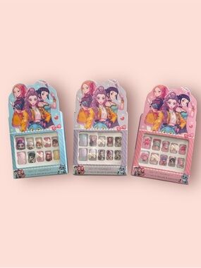 K-Pop Girls' Cartoon Press-On Nail Set - Assorted Pastel Designs